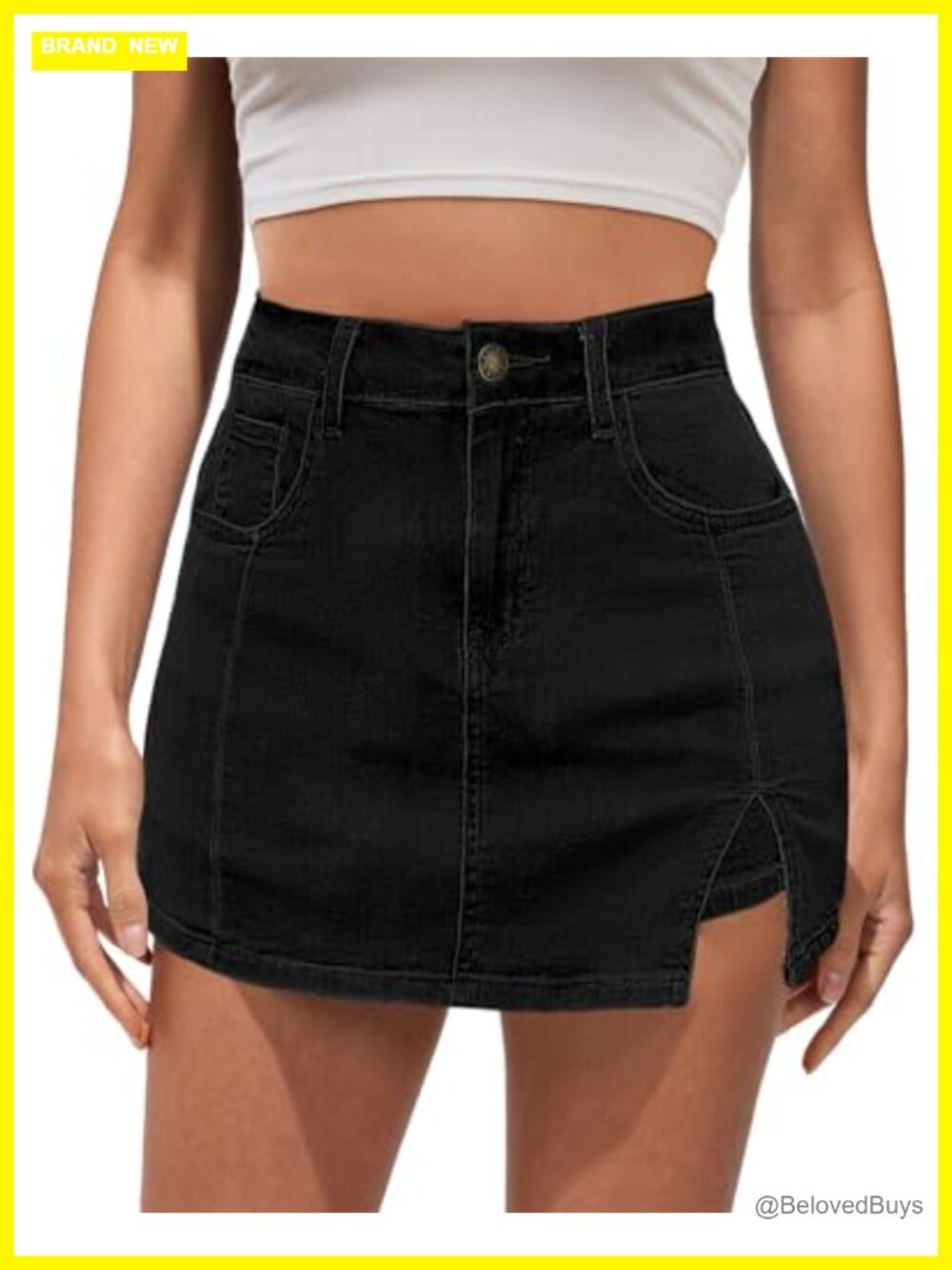 Women's High Waisted Denim Skorts with Slit and Pockets